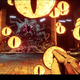 The player points a shotgun at a Lovecraftian monster with many yellow eyes.